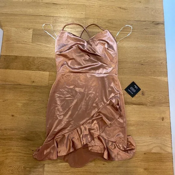 Lulus | Dresses | Satin Rose Gold Ruffled Bodycon Mini Dress | Poshmark